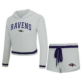 Women's Concepts Sport Gray Baltimore Ravens Whitley Long Sleeve Hoodie Top & Shorts Set