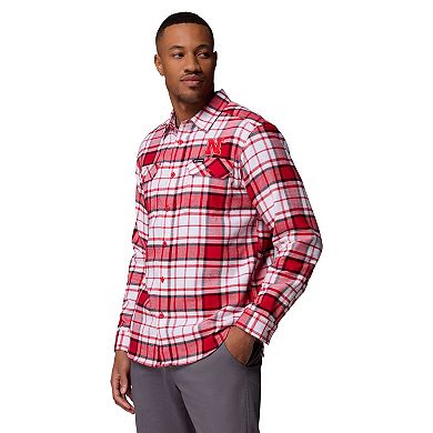 Men's Columbia Scarlet Nebraska Huskers Flare Gun Omni-Wick Flannel Long Sleeve Button-Up Shirt