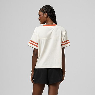 Women's Mitchell & Ness Cream Texas Longhorns Cropped Ringer T-Shirt