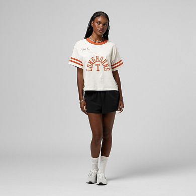 Women's Mitchell & Ness Cream Texas Longhorns Cropped Ringer T-Shirt