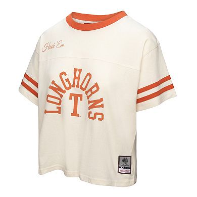 Women's Mitchell & Ness Cream Texas Longhorns Cropped Ringer T-Shirt