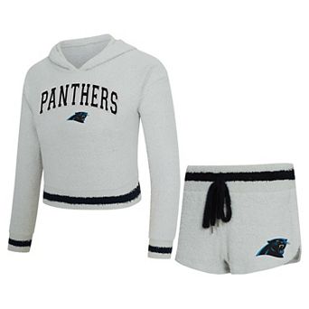 Women's Concepts Sport Gray Carolina Panthers Whitley Long Sleeve Hoodie Top & Shorts Set