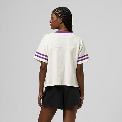 Women's Mitchell & Ness Cream LSU Tigers Cropped Ringer T-Shirt