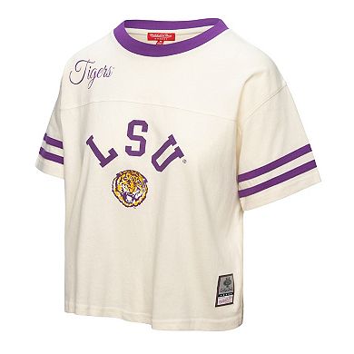 Women's Mitchell & Ness Cream LSU Tigers Cropped Ringer T-Shirt