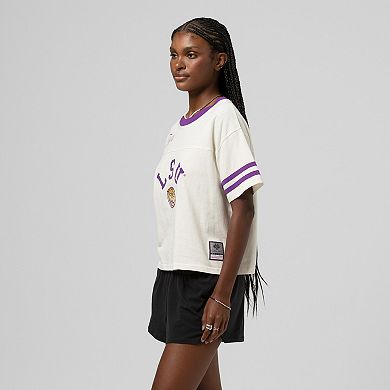 Women's Mitchell & Ness Cream LSU Tigers Cropped Ringer T-Shirt