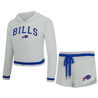 Women's Concepts Sport Gray Buffalo Bills Whitley Long Sleeve Hoodie Top & Shorts Set