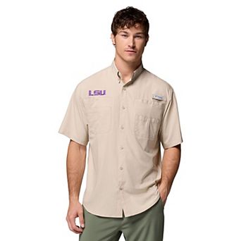 Men's Columbia Tan LSU Tigers Tamiami Omni-Shade Button-Down Shirt