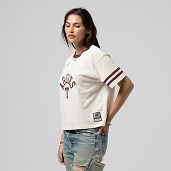 Women's Mitchell & Ness Cream Texas A&M Aggies Cropped Ringer T-Shirt