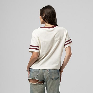 Women's Mitchell & Ness Cream Texas A&M Aggies Cropped Ringer T-Shirt