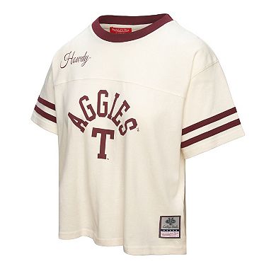 Women's Mitchell & Ness Cream Texas A&M Aggies Cropped Ringer T-Shirt