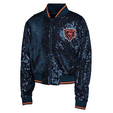 Chicago Bears Outerstuff Female Youth NFL Girls Glam Squad Sequin Jacket - Navy