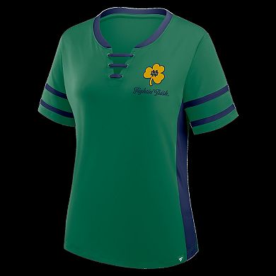 Women's Fanatics Green/Navy Notre Dame Fighting Irish Be Fearless Athena Lace-Up T-Shirt