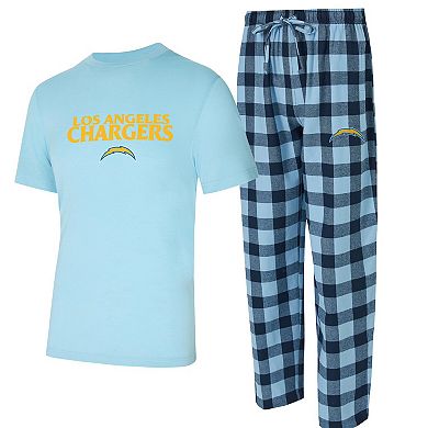 Men's Concepts Sport Powder Blue/Navy Los Angeles Chargers Avondale T-Shirt & Flannel Pants Set