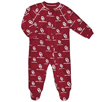 Newborn and Infant Outerstuff Crimson Oklahoma Sooners All-Over Print Raglan Full-Zip Coverall