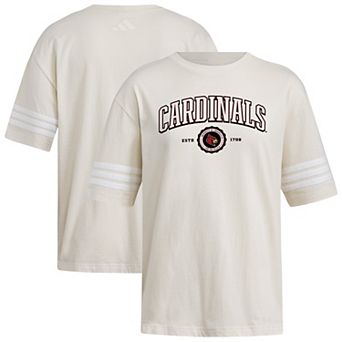 Women's adidas Cream Louisville Cardinals Fashion Three-Stripes Oversized T-Shirt