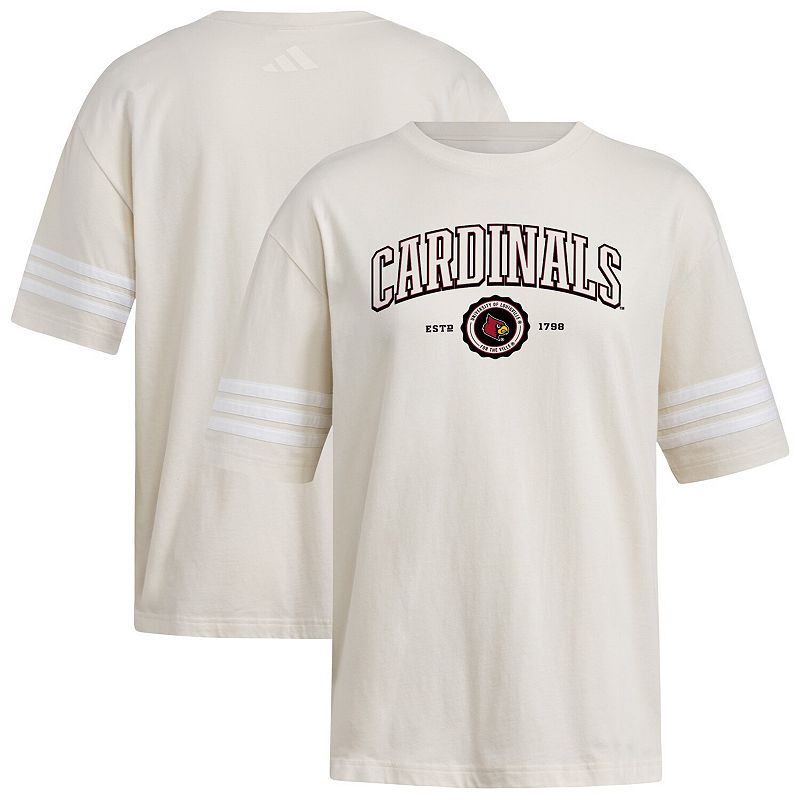 Women's adidas Cream Louisville Cardinals Fashion Three-Stripes Over