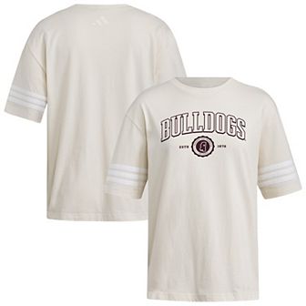Women's adidas Cream Mississippi State Bulldogs Fashion Three-Stripes Oversized T-Shirt