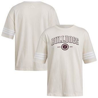 Women's adidas Cream Mississippi State Bulldogs Fashion Three-Stripes Oversized T-Shirt
