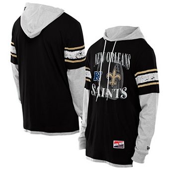 Men's New Era Black New Orleans Saints Twofer Layered Long Sleeve Hoodie T-Shirt