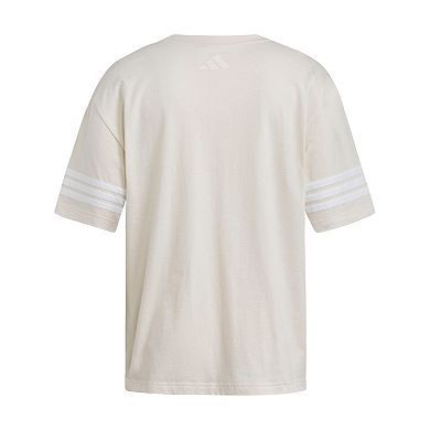 Women's adidas Cream Nebraska Huskers Fashion Three-Stripes Oversized T-Shirt