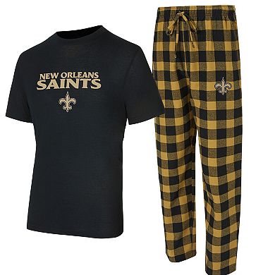 Men's Concepts Sport Black/Gold New Orleans Saints Avondale T-Shirt & Flannel Pants Set