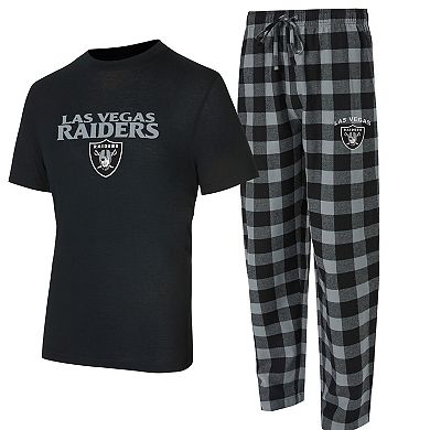 Men's Concepts Sport Black/Silver Las Vegas Raiders Avondale T-Shirt & Flannel Pants Set