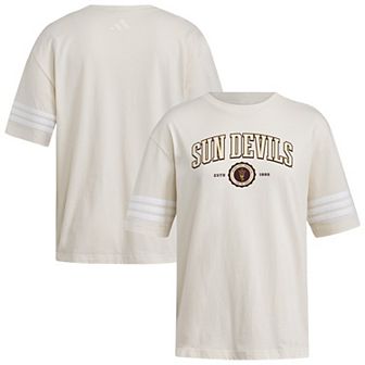 Women's adidas Cream Arizona State Sun Devils Fashion Three-Stripes Oversized T-Shirt