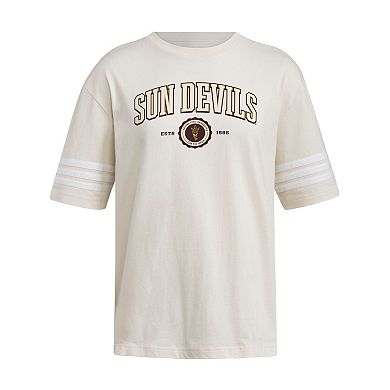 Women's adidas Cream Arizona State Sun Devils Fashion Three-Stripes Oversized T-Shirt