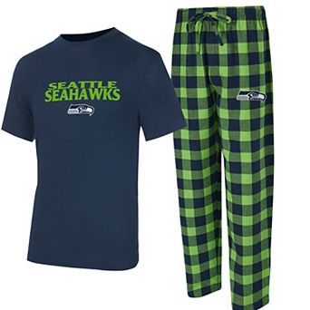 Men's Concepts Sport College Navy/Neon Green Seattle Seahawks Avondale T-Shirt & Flannel Pants Set