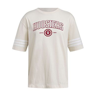 Women's adidas Cream Indiana Hoosiers Fashion Three-Stripes Oversized T-Shirt