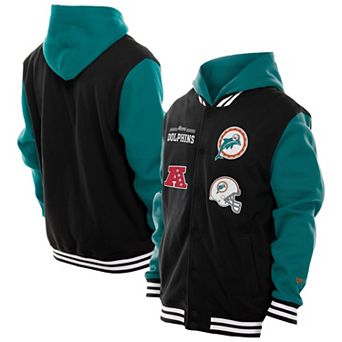 Men's New Era Black Miami Dolphins Full-Snap Fleece Hoodie Jacket