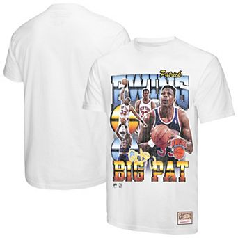 Men's Mitchell & Ness Patrick Ewing White New York Knicks Hardwood Classics Commemorative Player Collage T-Shirt