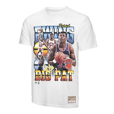 Men's Mitchell & Ness Patrick Ewing White New York Knicks Hardwood Classics Commemorative Player Collage T-Shirt