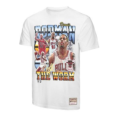 Men's Mitchell & Ness Dennis Rodman White Chicago Bulls Hardwood Classics Commemorative Player Collage T-Shirt