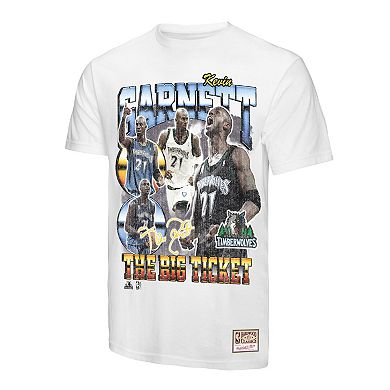 Men's Mitchell & Ness Kevin Garnett White Minnesota Timberwolves Hardwood Classics Commemorative Player Collage T-Shirt