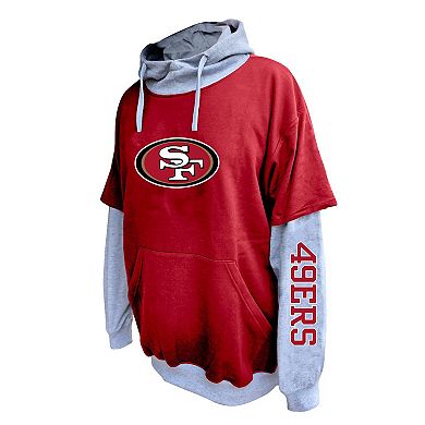 Men's Profile Scarlet/Heather Gray San Francisco 49ers Big & Tall Twofer Pullover Hoodie