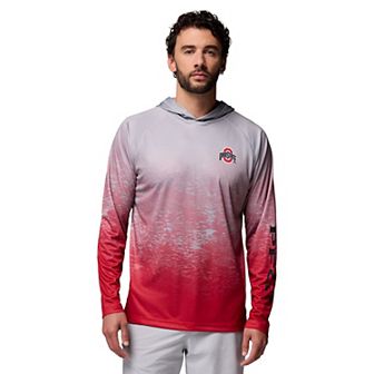 Men's Columbia Gray Ohio State Buckeyes PFG Gradient Water Super Terminal Tackle Hoodie T-Shirt