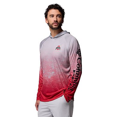 Men's Columbia Gray Ohio State Buckeyes PFG Gradient Water Super Terminal Tackle Hoodie Omni-Wick T-Shirt