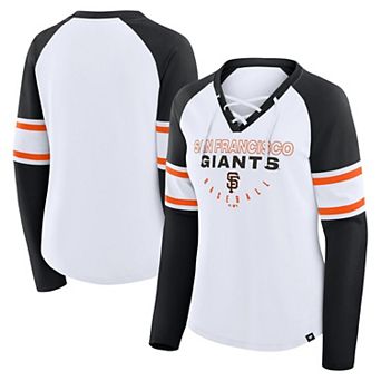 Women's Fanatics White/Black San Francisco Giants Blitz Package Raglan Lace-Up V-Neck Long Sleeve T-Shirt