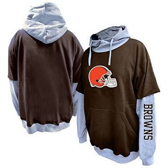 Men's Profile Brown/Heather Gray Cleveland Browns Big & Tall Twofer Pullover Hoodie