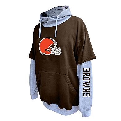 Men's Profile Brown/Heather Gray Cleveland Browns Big & Tall Twofer Pullover Hoodie