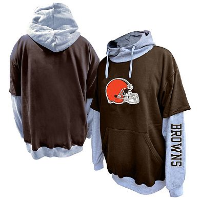 Men's Profile Brown/Heather Gray Cleveland Browns Big & Tall Twofer Pullover Hoodie