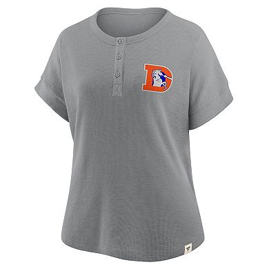 Women's Fanatics Heather Gray Denver Broncos Oversized Hometown Premium Henley Shirt