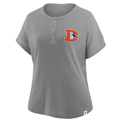 Women's Fanatics Heather Gray Denver Broncos Oversized Hometown Premium Henley Shirt