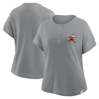 Women's Fanatics Heather Gray Cleveland Browns Oversized Hometown Premium Henley Shirt