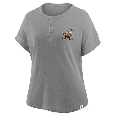Women's Fanatics Heather Gray Cleveland Browns Oversized Hometown Premium Henley Shirt