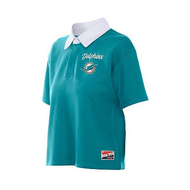 Women's New Era Aqua Miami Dolphins Throwback Boxy Cropped Polo