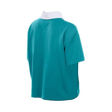 Women's New Era Aqua Miami Dolphins Throwback Boxy Cropped Polo