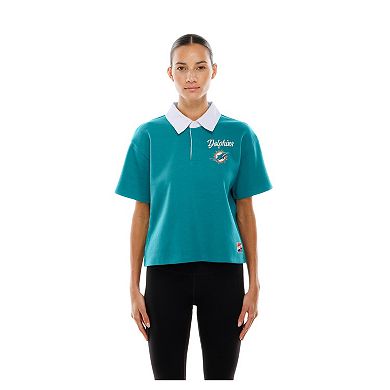 Women's New Era Aqua Miami Dolphins Throwback Boxy Cropped Polo
