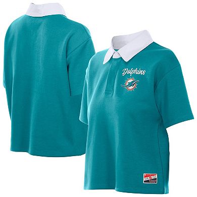 Women's New Era Aqua Miami Dolphins Throwback Boxy Cropped Polo